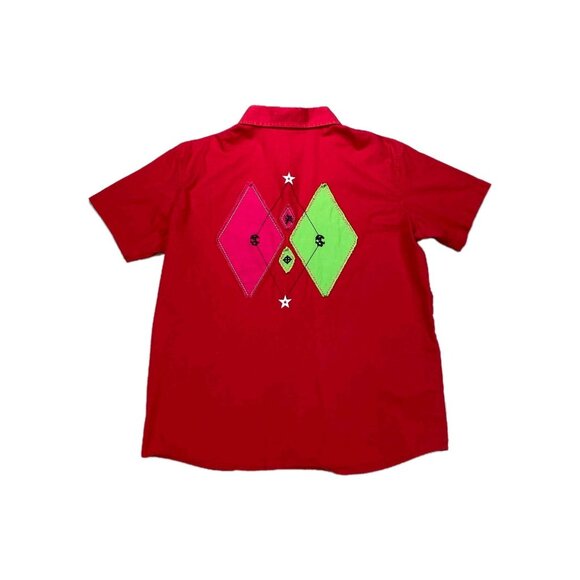 Furor Jeans for Hooligans Shirt Mens Large Red Stretch Short Sleeve Button Up - Picture 10 of 13